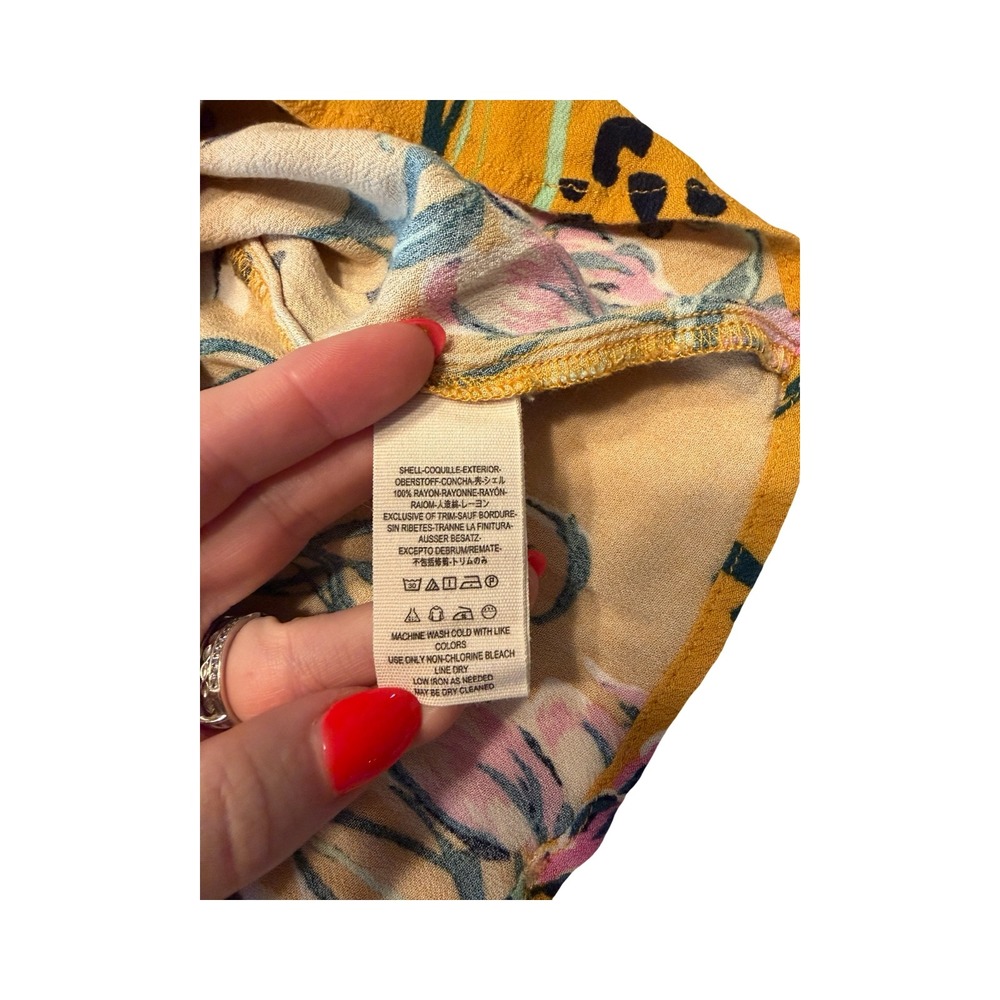 Free People Mustard Yellow Floral Babydoll Tunic V-Neck Bell Sleeve Blouse Small - Picture 4 of 5